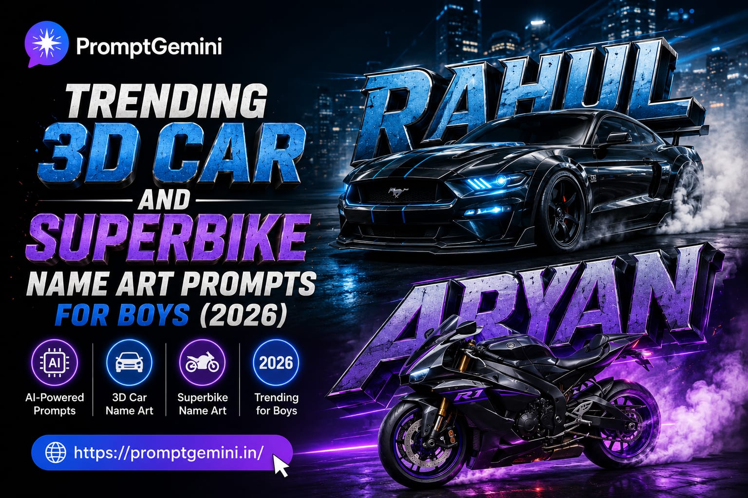 Trending 3D Car and Superbike Name Art Prompts for Boys (2026)
